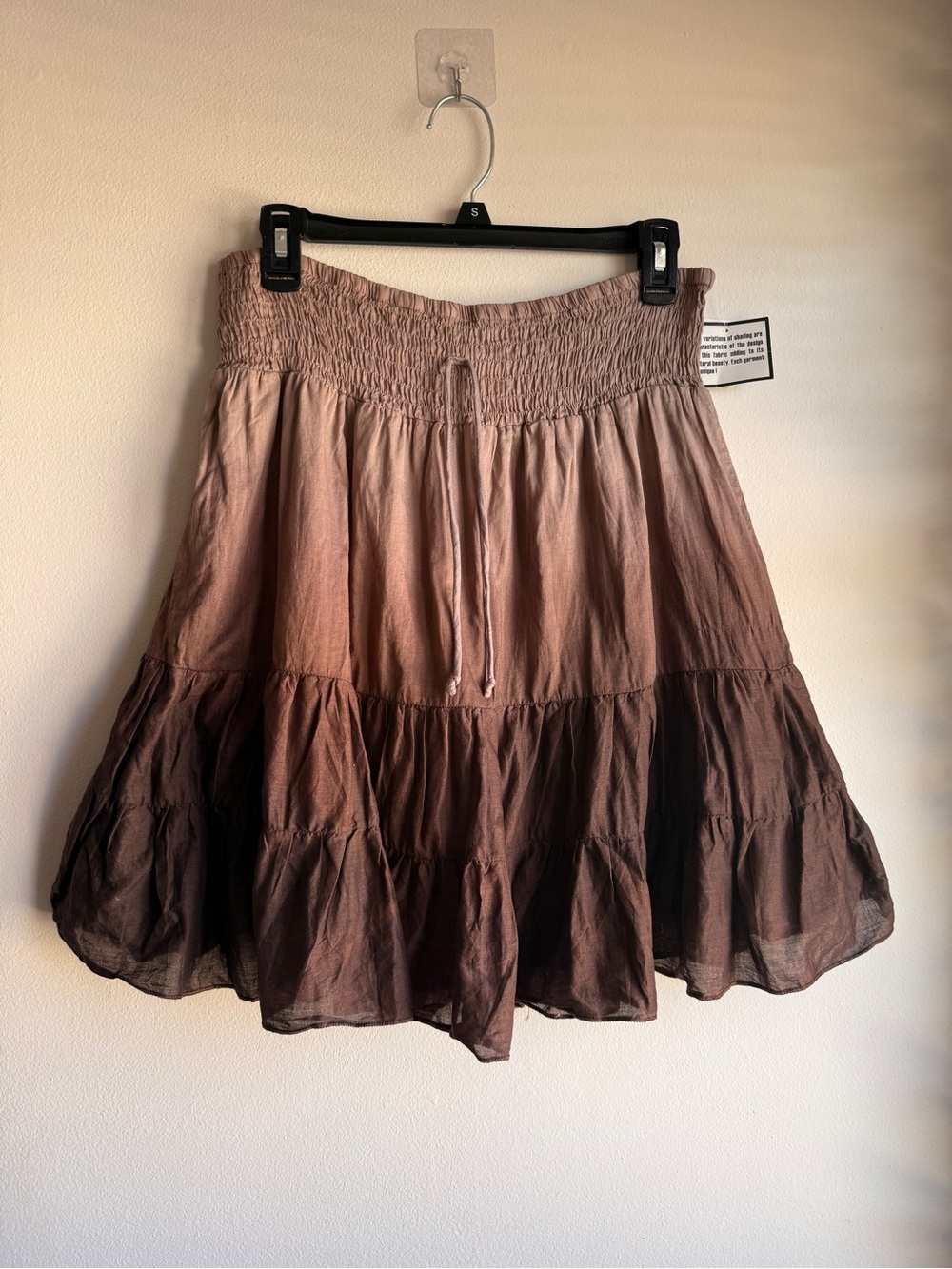 Charlotte Russe Brown Tiered Boho Cotton Mini Skirt Smocked Waist M